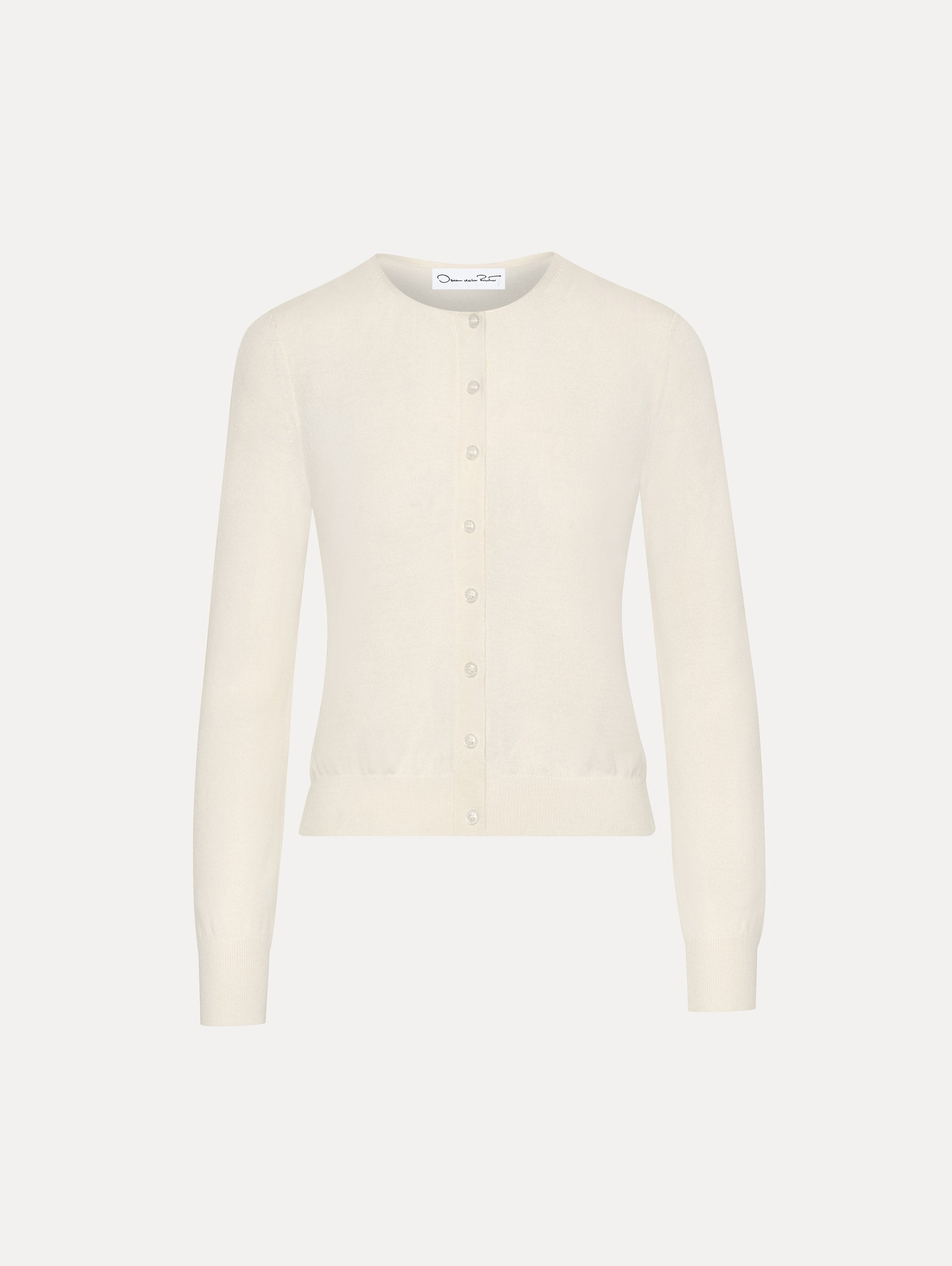 Wool-Blend White Button-Down Cardigan Front View