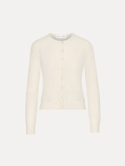 Wool-Blend White Button-Down Cardigan Front View