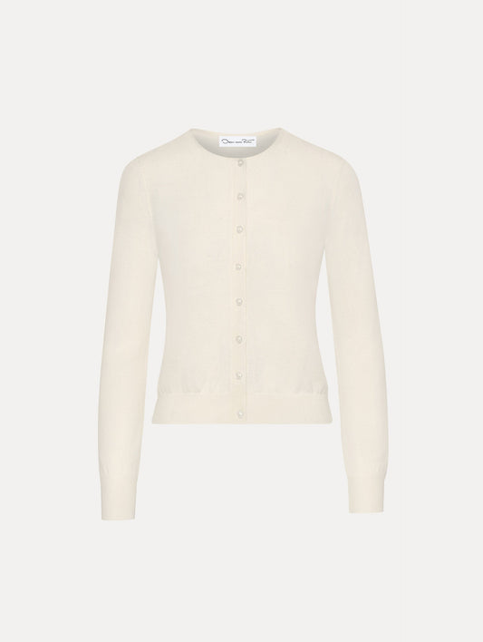 Wool-Blend White Button-Down Cardigan Front View