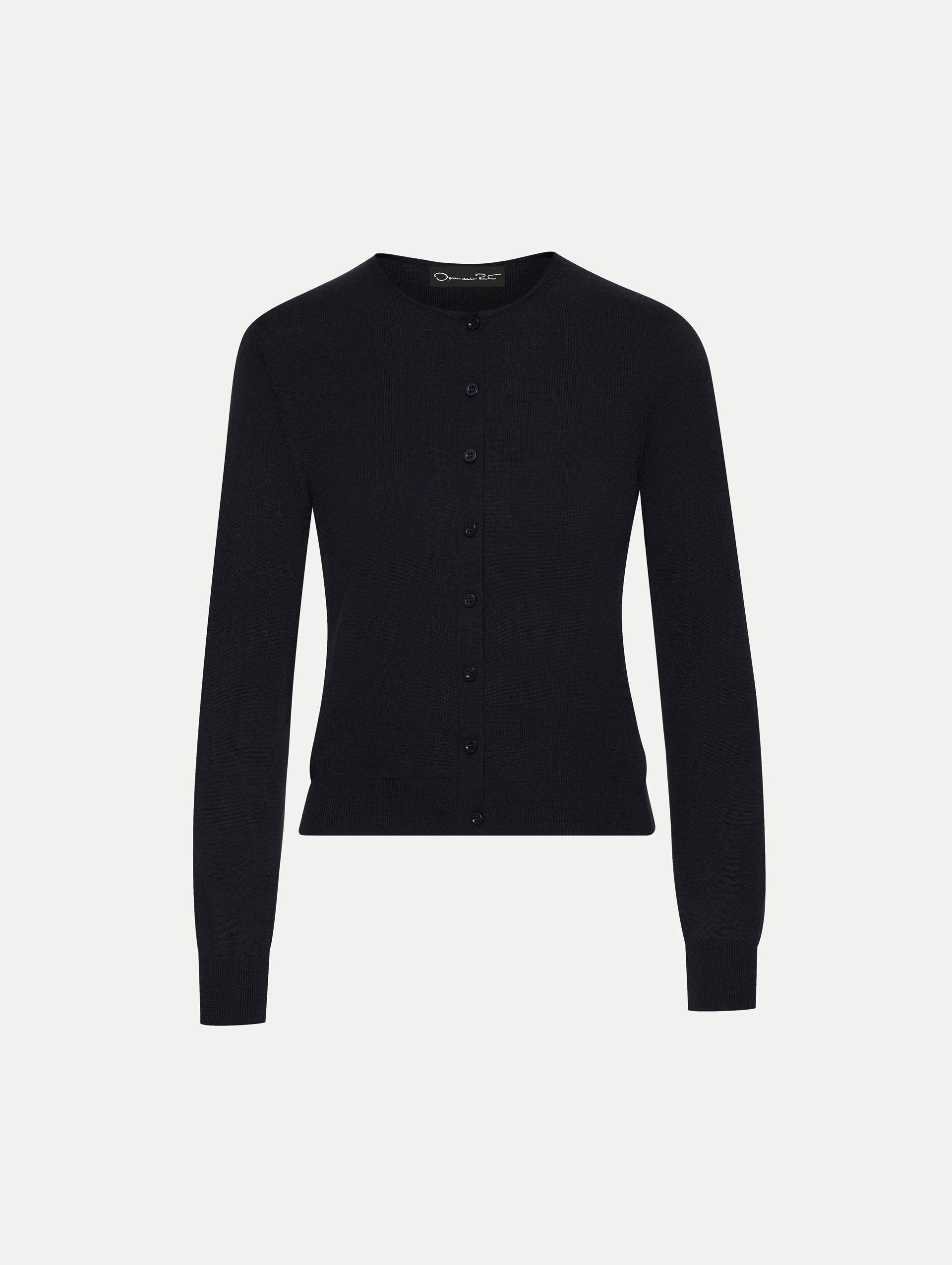 Wool-Blend Navy Cardigan Front View