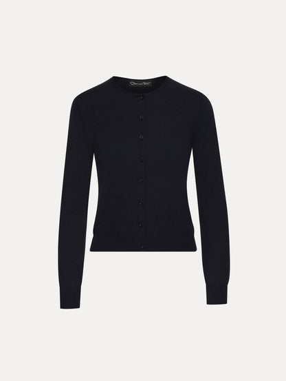 Wool-Blend Navy Cardigan Front View