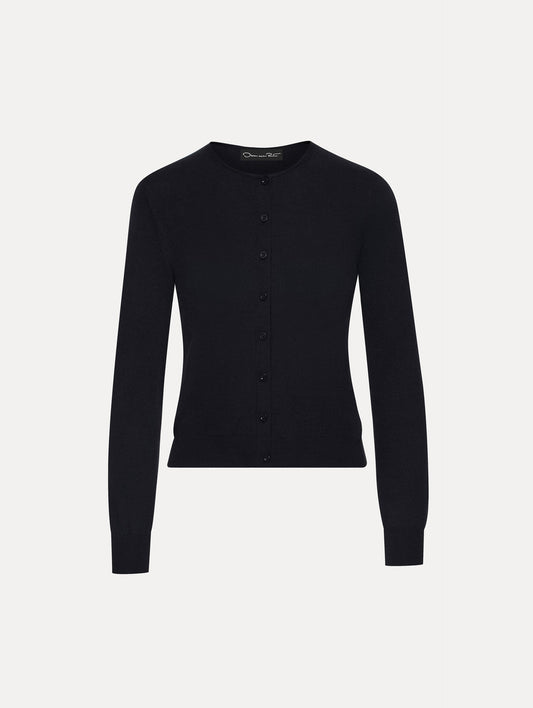 Wool-Blend Navy Cardigan Front View
