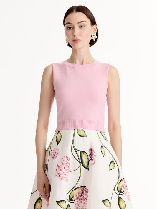 Pink, Sleeveless, Wool Cropped Tank. Front View.