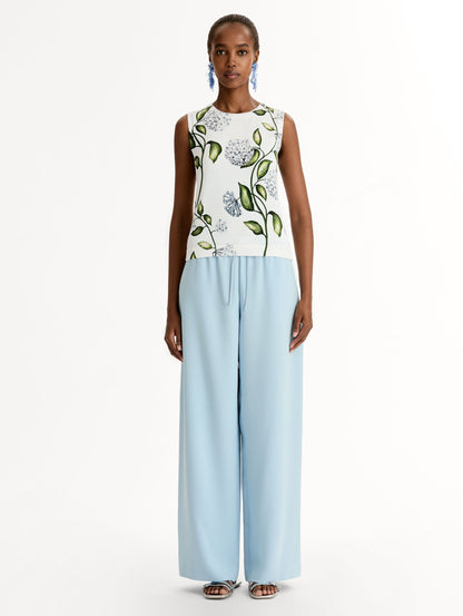 Classic ribbed-knit tank printed with the Porcelain Flower motif. Crew neckline and banded trim, sleeveless. Front View.