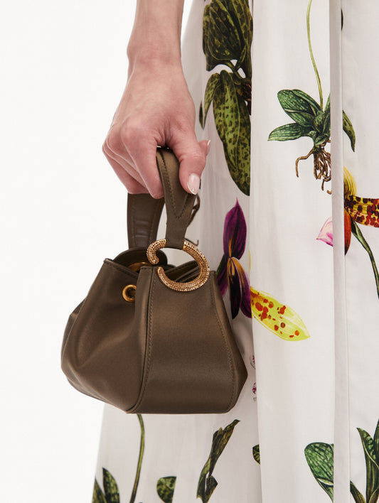 Crystal Pavé Nano O Handle Bag in Khaki Front View