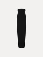 Black Strapless Draped Column Gown Front View