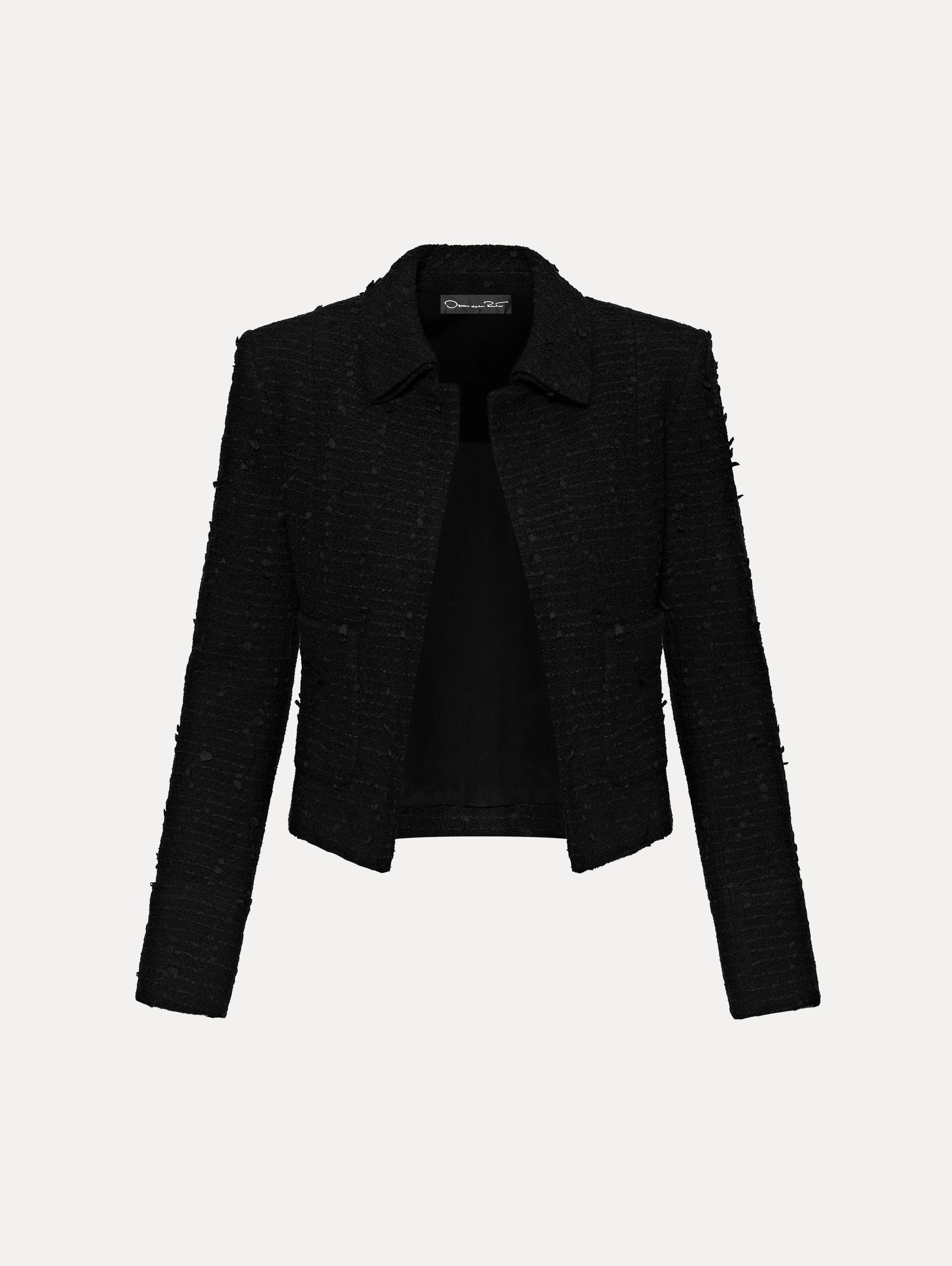 Black Boucle Tweed Jacket Front View