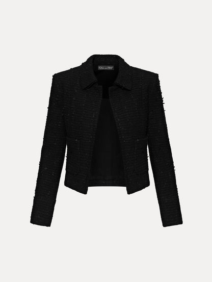 Black Boucle Tweed Jacket Front View