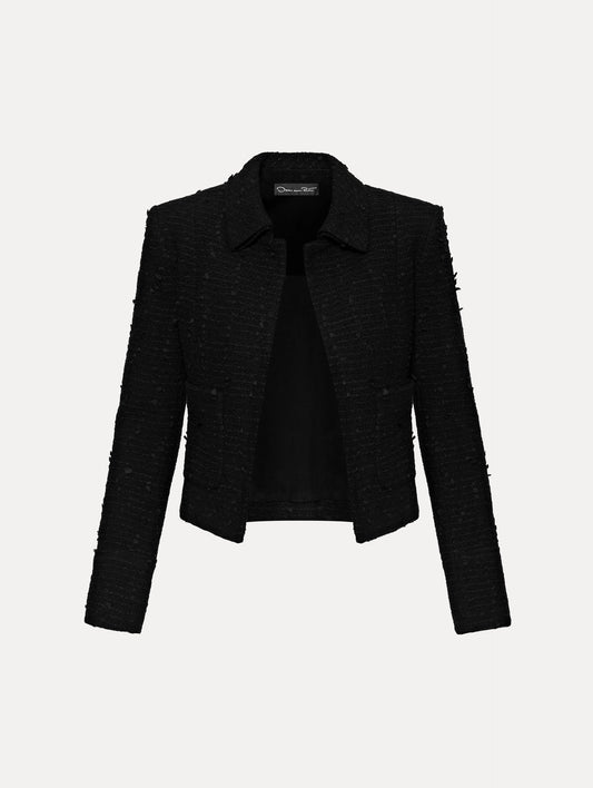 Black Boucle Tweed Jacket Front View