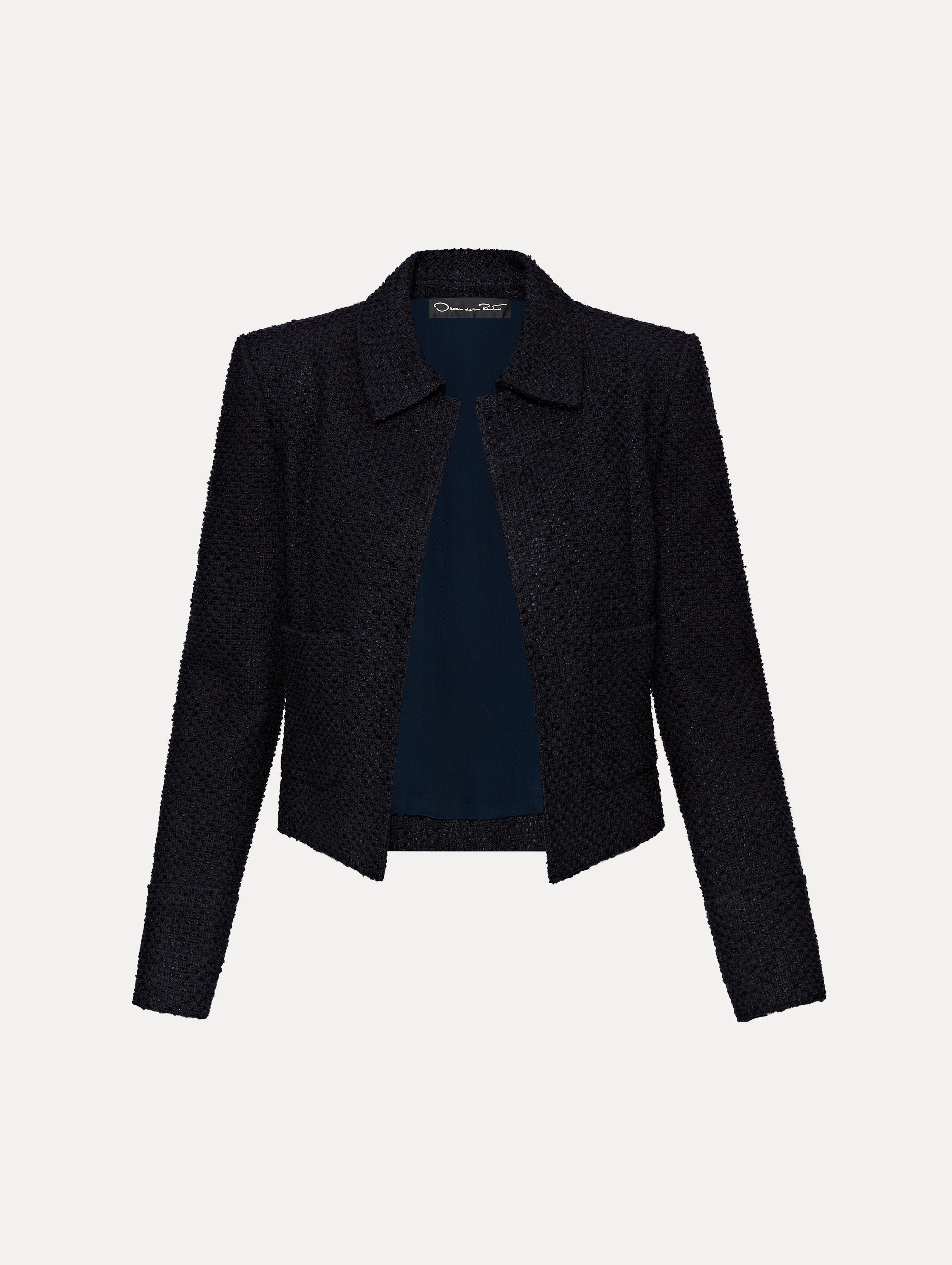 Navy Boucle Tweed Jacket Front View