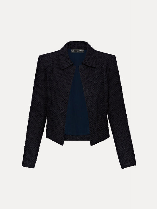 Navy Boucle Tweed Jacket Front View