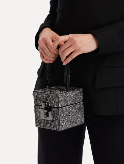 Black Crystal Pavé Alibi Cube Handbag Front View