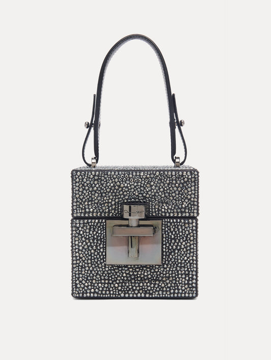 Black Crystal Pavé Alibi Cube Handbag Front View