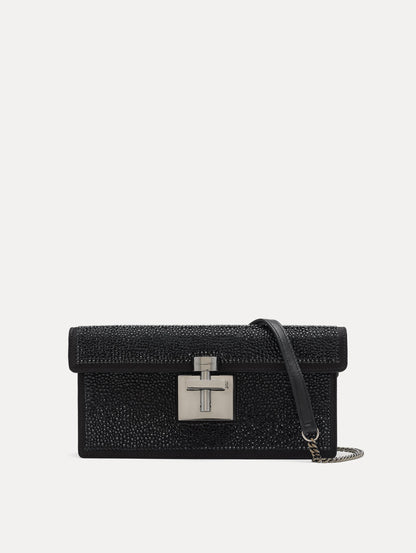 Black Crystal Pavé Alibi Clutch Front View