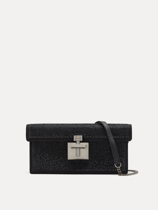 Black Crystal Pavé Alibi Clutch Front View