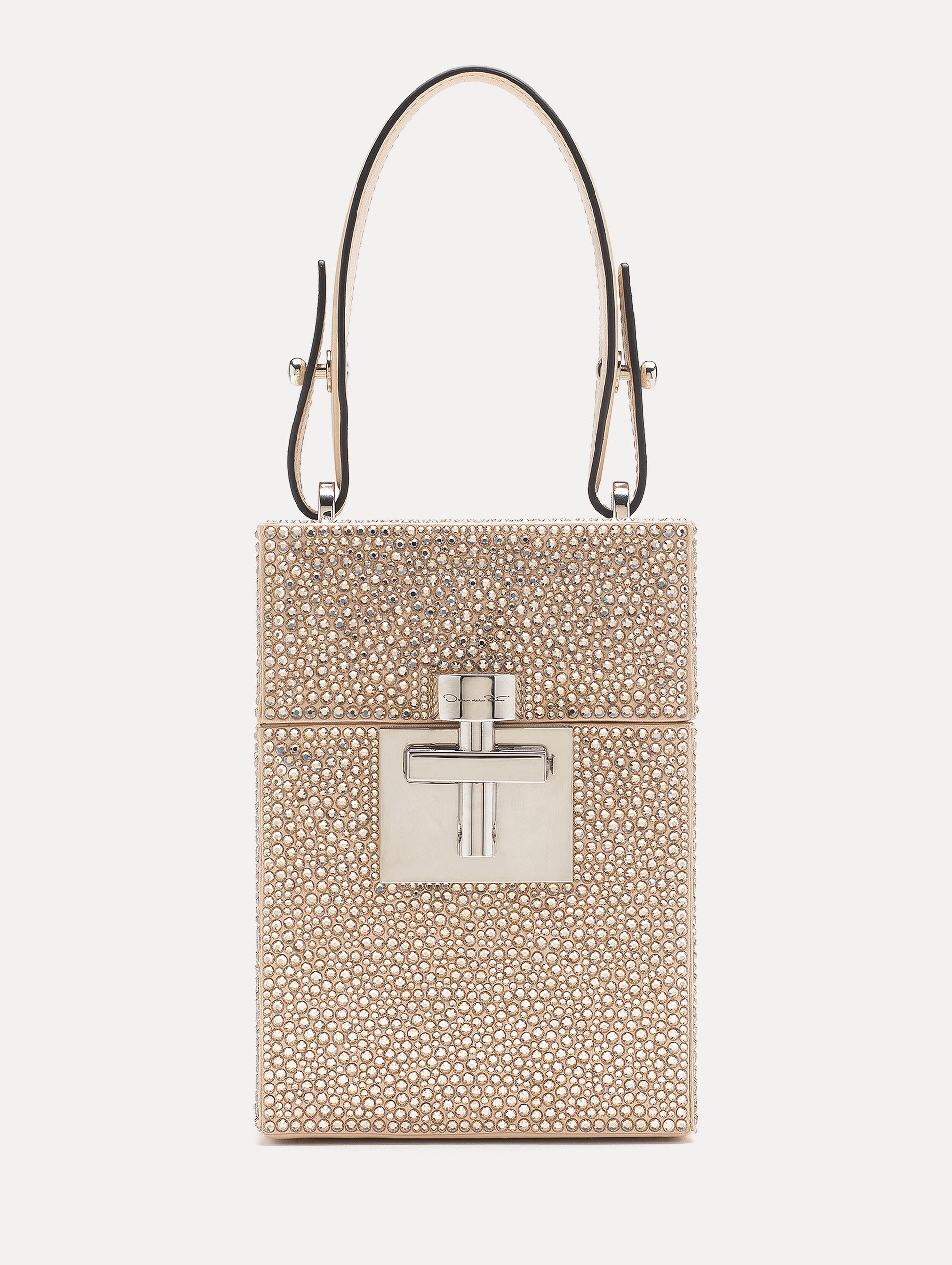 Champagne Crystal Pavé Alibi Cube Bag Front View