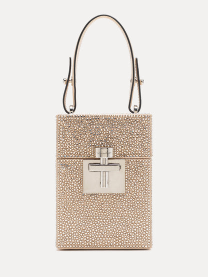 Champagne Crystal Pavé Alibi Cube Bag Front View