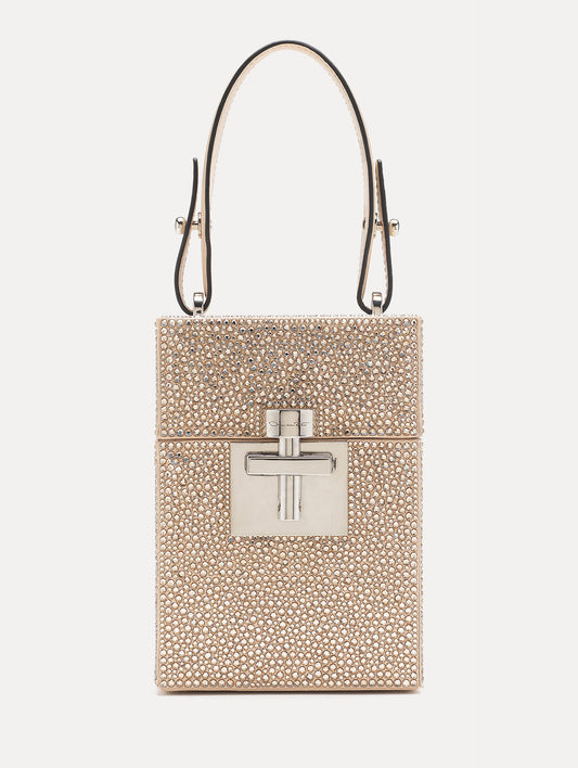 Champagne Crystal Pavé Alibi Cube Bag Front View
