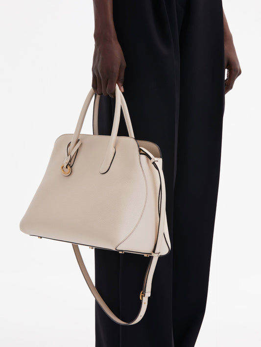 Large Leather Handbag in Ivory with Removable Shoulder Strap and Top Handle with Oscar O Logo Attached.