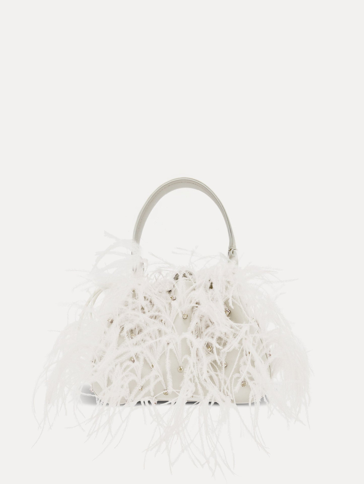 White Nano Ostrich Feather O Handle Bag Front View