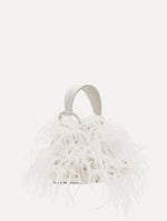 White Nano Ostrich Feather O Handle Bag Front View