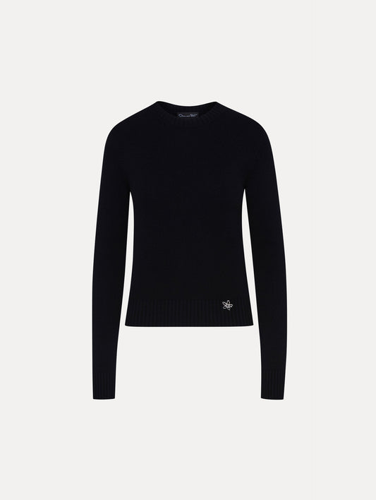 Black O Flower Cashmere Pullover Front View