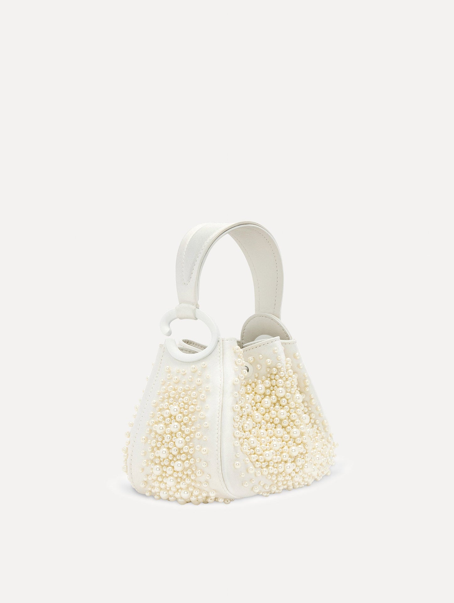 Nano Pearl Embroidered O Handle Bag in White Front View