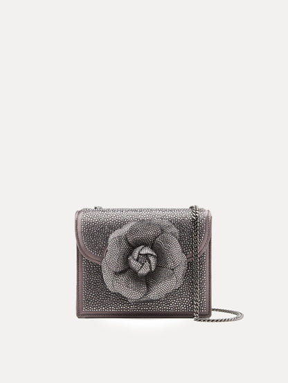 Crystal Pavé Mini TRO Bag in Smoke Gunmetal Front View