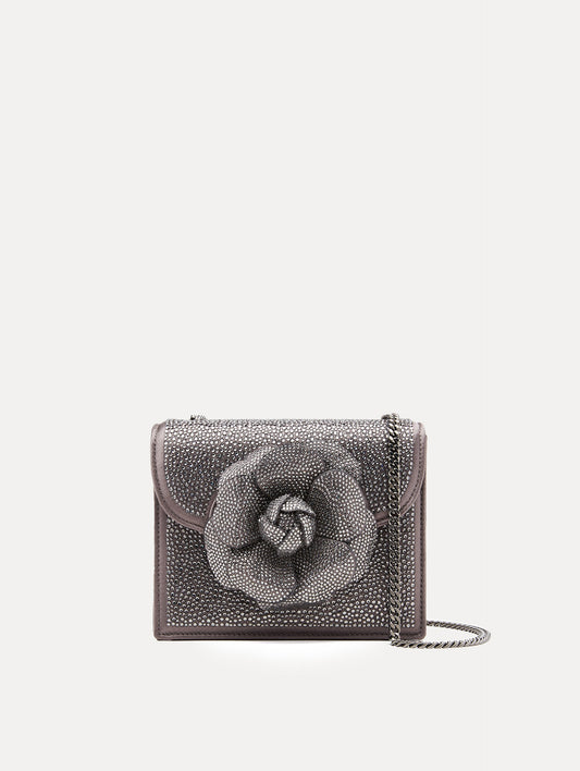 Crystal Pavé Mini TRO Bag in Smoke Gunmetal Front View