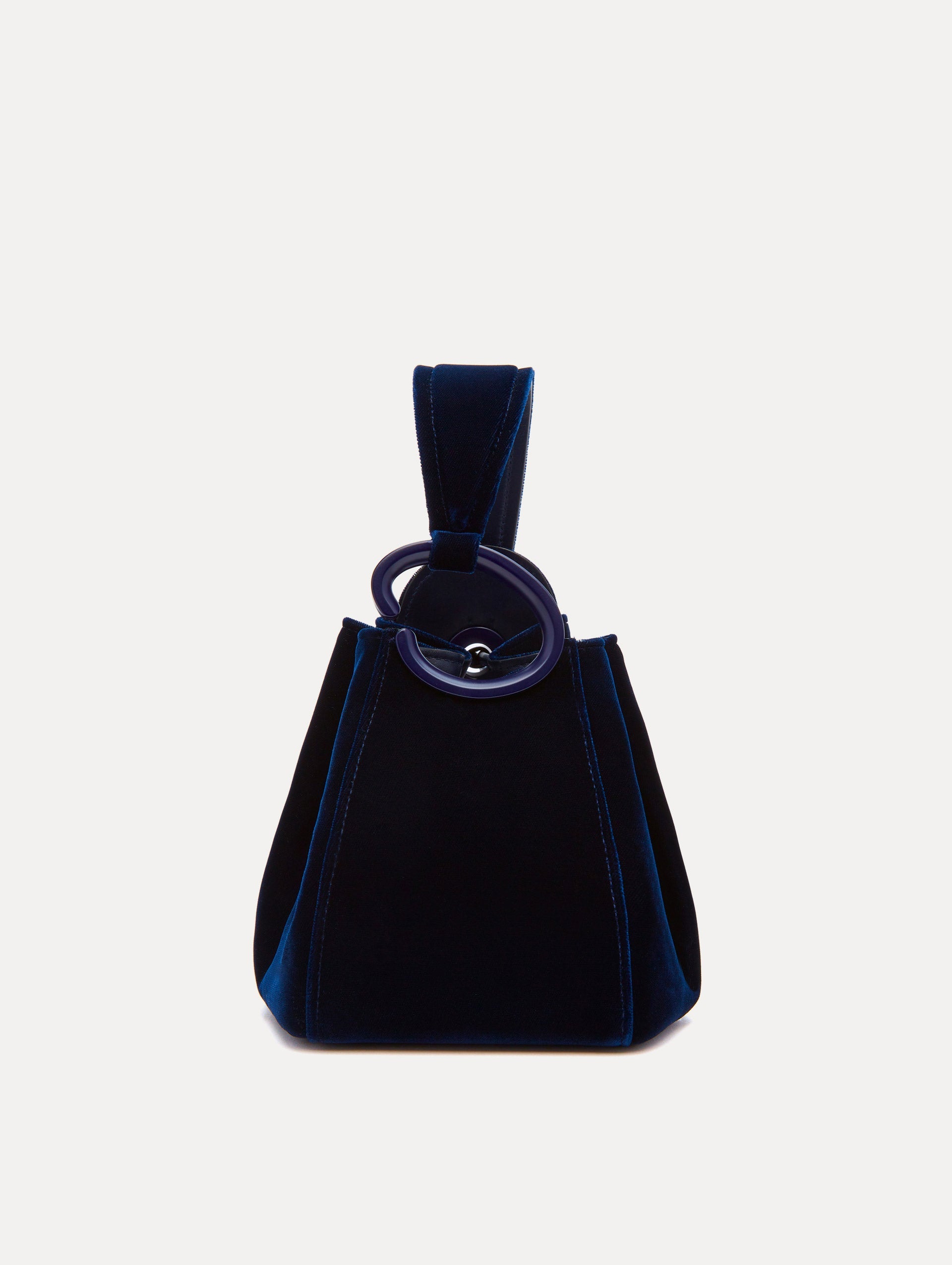 Navy Velvet O Handle Bag Front View