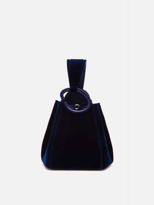 Navy Velvet O Handle Bag Front View