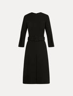 Split-Sleeve Wool-Blend Dress in Black. Front View.