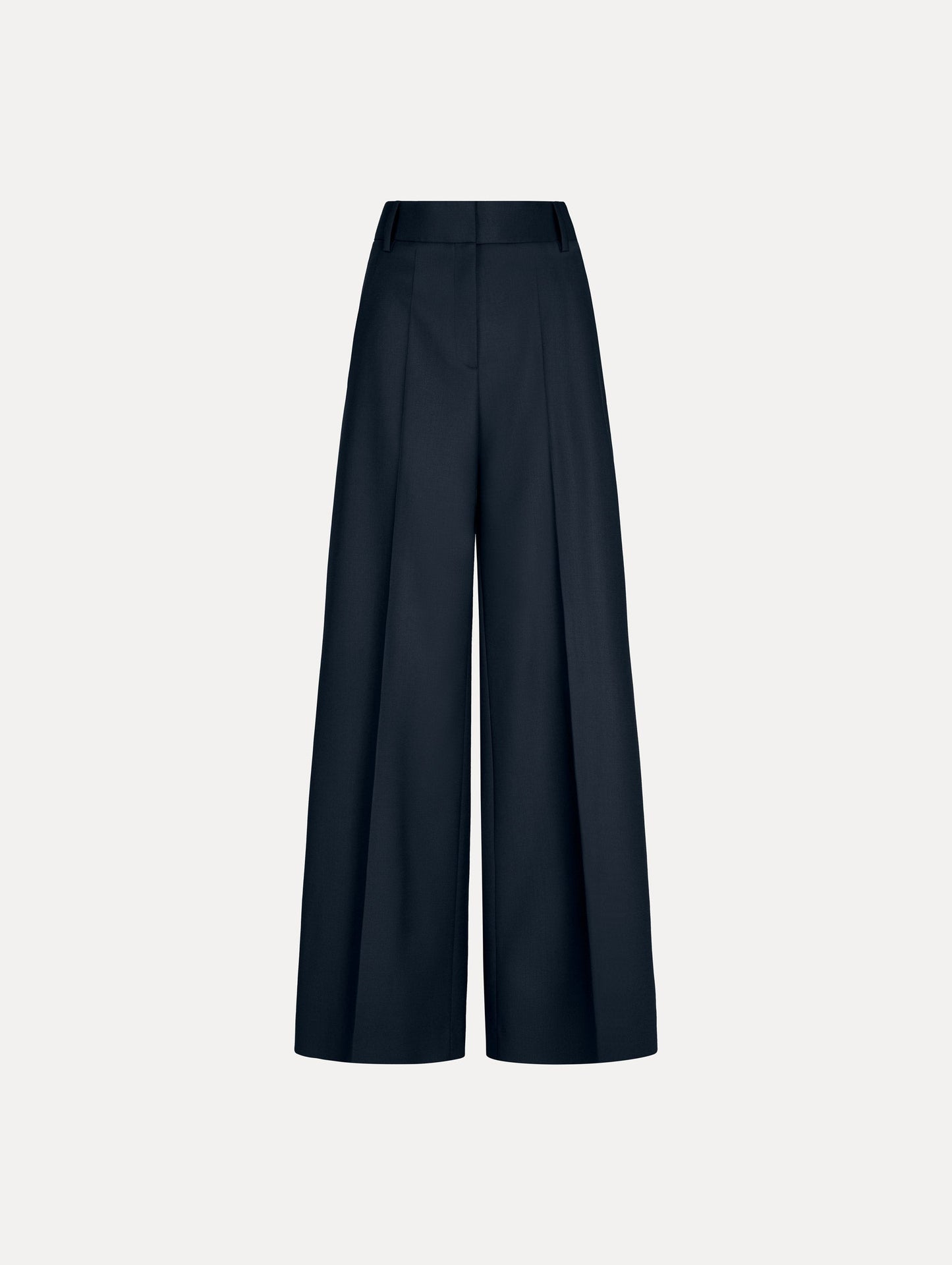 Wide-Leg Wool-Blend Pant in Navy. Front View.