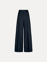 Wide-Leg Wool-Blend Pant in Navy. Front View.