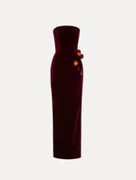 Peony Appliqué Velvet Gown Front View.