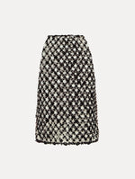 High waisted black and ivory floral embroidered pencil skirt that follows a tweed pattern.