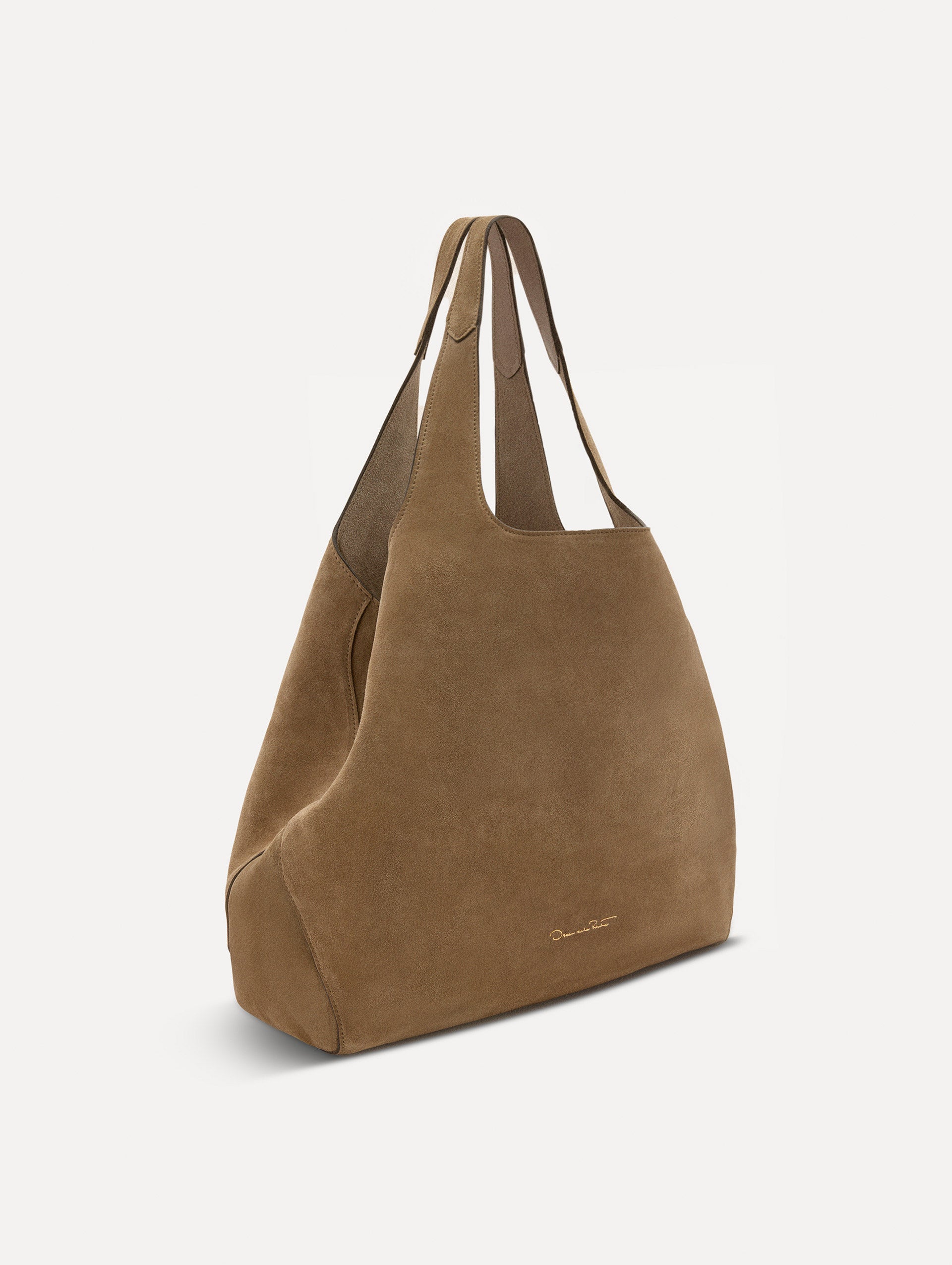 The Topaz in a suede taupe side view.