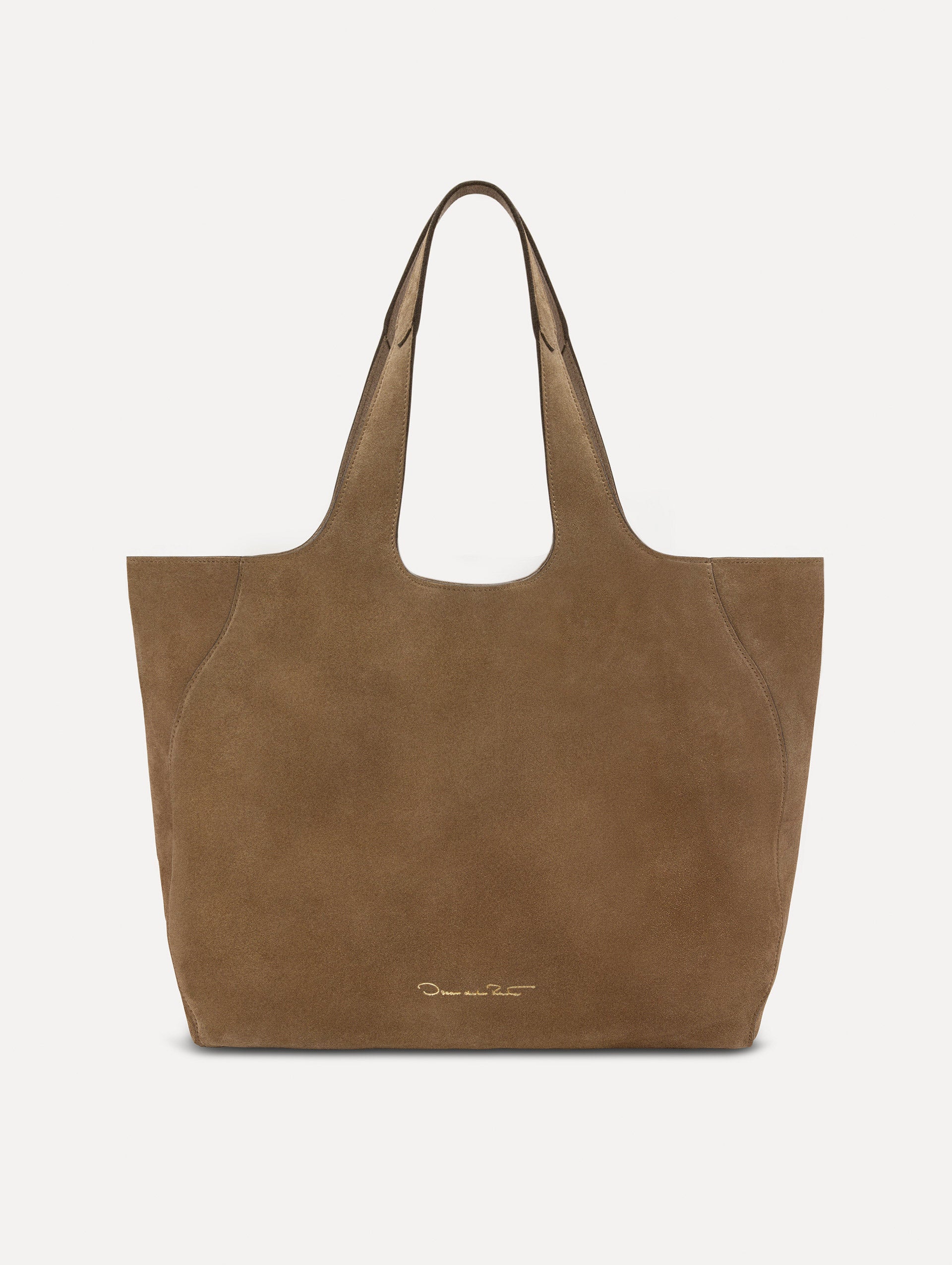 The Topaz in a suede taupe opened back view.