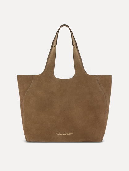 The Topaz in a suede taupe opened back view.