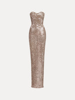 Strapless sequin wave embellished gown. Front view