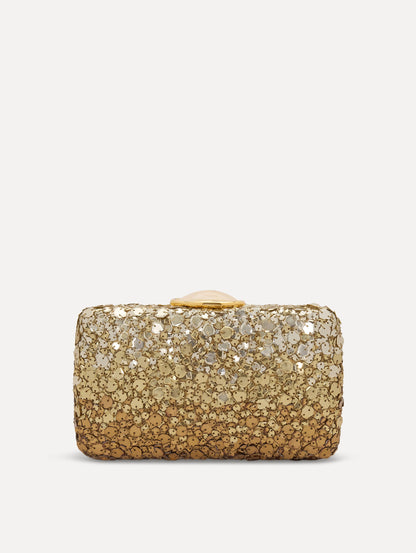 Mosaic Sequin O Minaudière in Bronze Front View