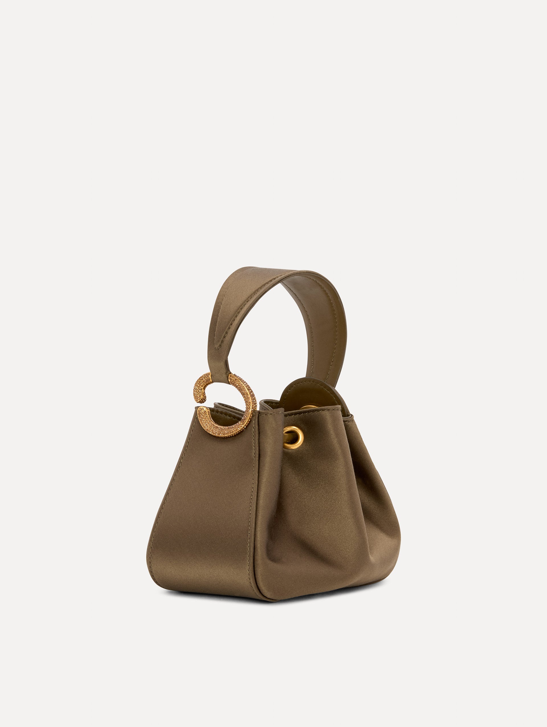 Crystal Pavé Nano O Handle Bag in Khaki Front View