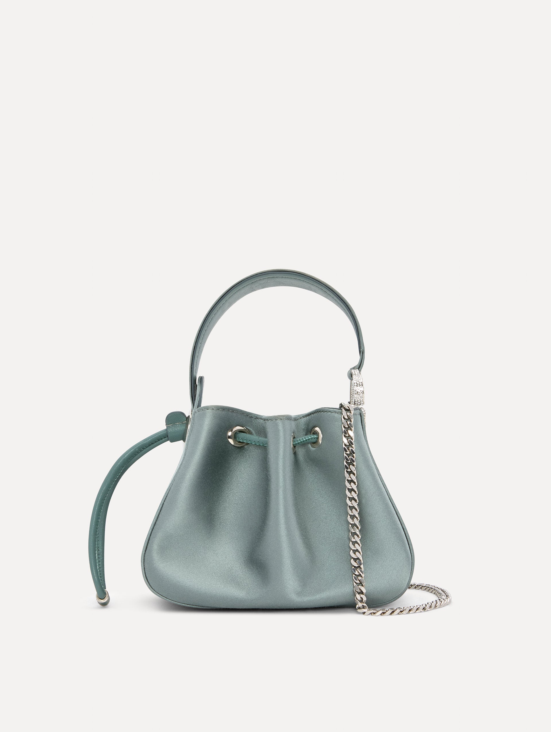 Crystal Pavé Nano O Handle Bag in Light Blue with Detachable Silver Shoulder Strap Back View