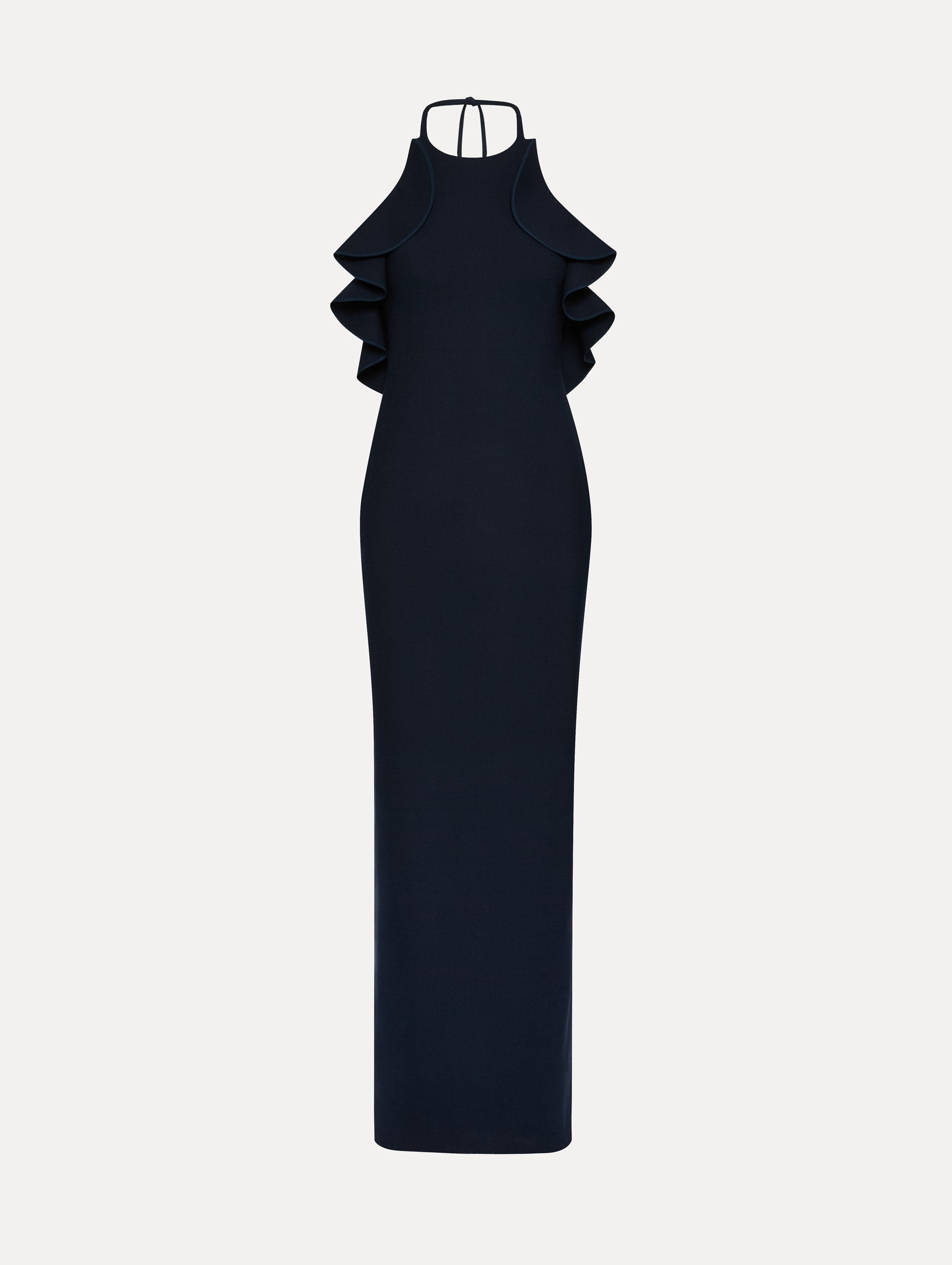 Ruffle-Detailed Column Gown