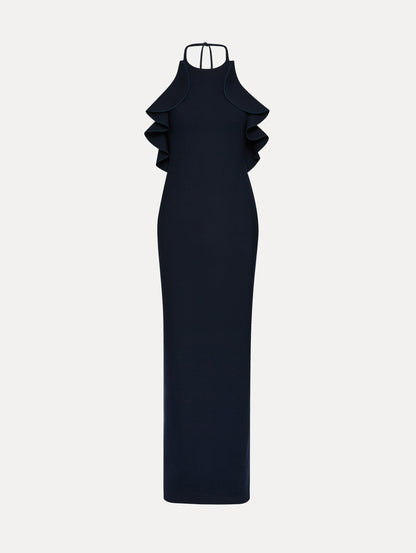 Ruffle-Detailed Column Gown