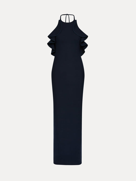 Ruffle-Detailed Column Gown