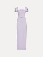 Lavender Rosette Sleeve Column Gown with Matching Belt Front View