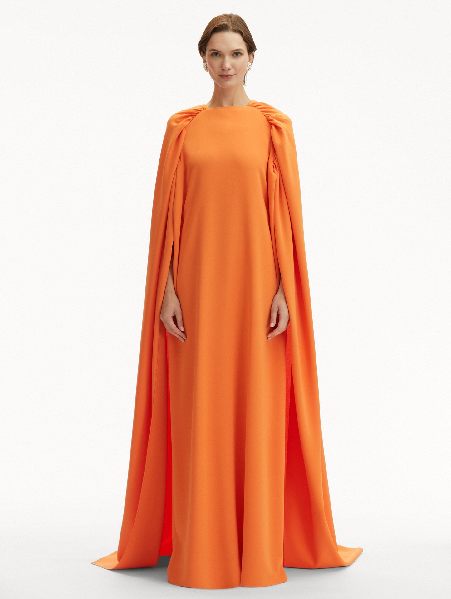 Rushed Shoulder Orange Georgette Caftan Front View