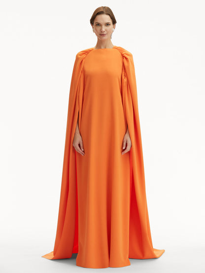 Rushed Shoulder Orange Georgette Caftan Front View