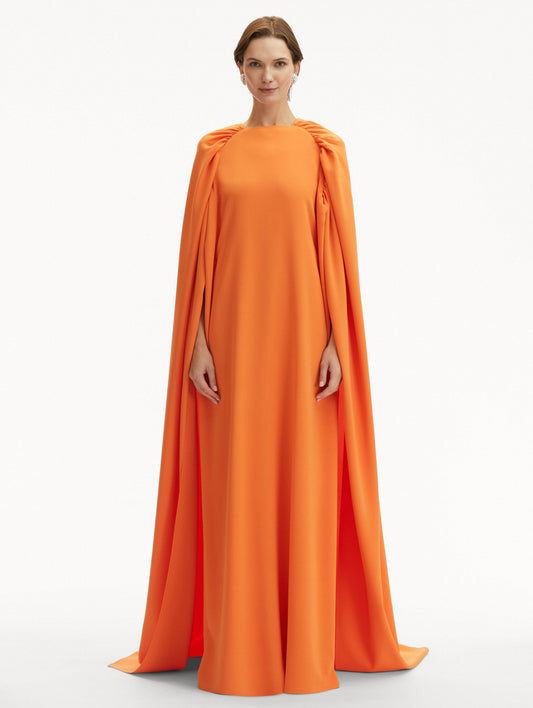 Rushed Shoulder Orange Georgette Caftan Front View